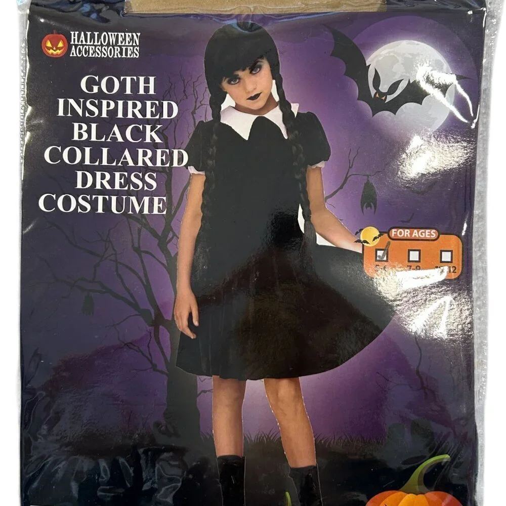 NEW Fun World Gothic Wednesday Addams Dress Girl's Halloween Costume Size Small